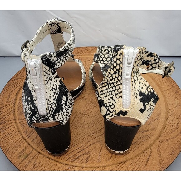 Libby Edelman White Snake Print Wedge Sandals 8M Open Toe Strappy Zip Back EUC - Picture 5 of 15